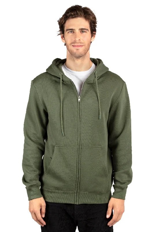 Threadfast Apparel Mens Ultimate Fleece Full Zip Hooded Sweatshirt Hoodie w/ Pockets - Army Green