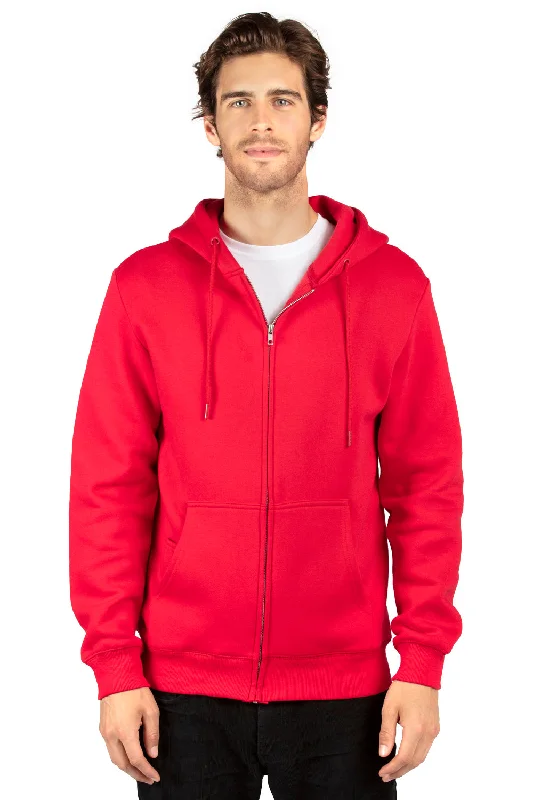 Threadfast Apparel Mens Ultimate Fleece Full Zip Hooded Sweatshirt Hoodie w/ Pockets - Red