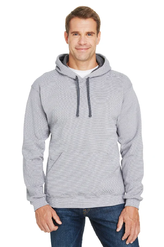 Fruit Of The Loom Mens Softspun Hooded Sweatshirt Hoodie w/ Pouch Pocket - Grey Stripe - Closeout