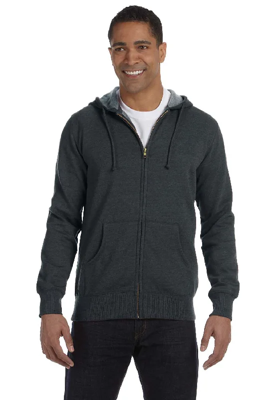 Econscious Mens Heathered Fleece Full Zip Hooded Sweatshirt Hoodie w/ Pockets - Charcoal Grey