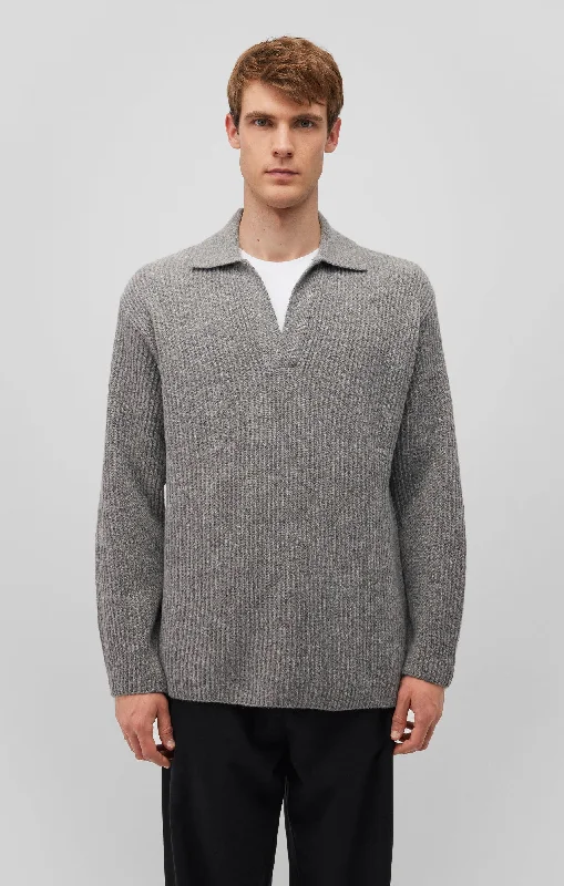 POLO COLLAR SWEATER IN GREY MELANGE