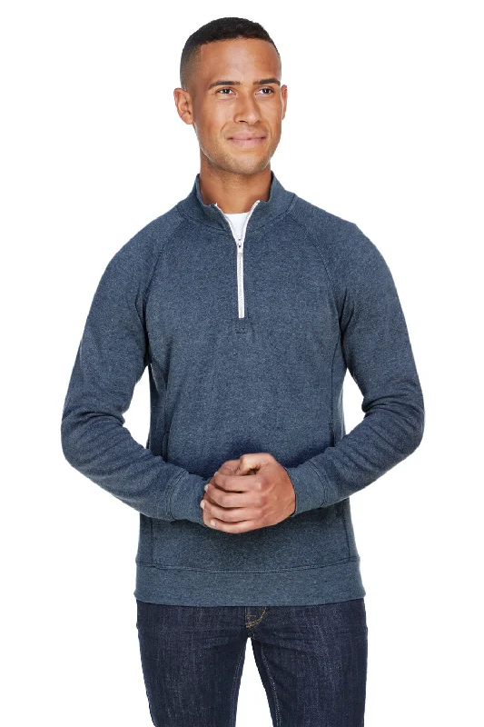 J America Mens Fleece 1/4 Zip Sweatshirt w/ Pockets - Navy Blue