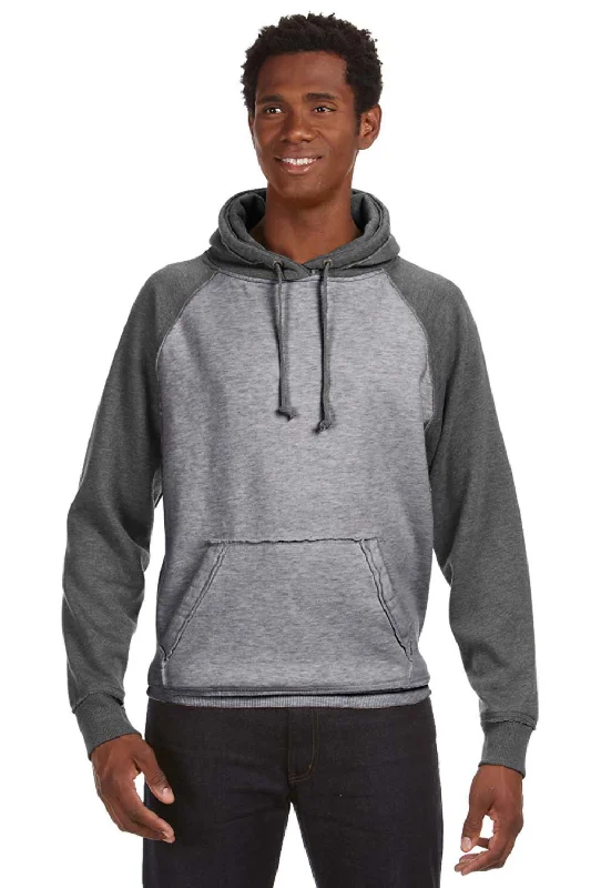 J America Mens Vintage Heather Hooded Sweatshirt Hoodie w/ Pouch Pocket - Smoke Grey/Charcoal Grey