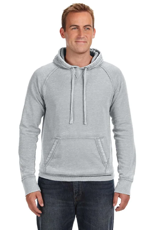 J America Mens Vintage Zen Burnout Fleece Hooded Sweatshirt Hoodie w/ Pouch Pocket - Cement Grey