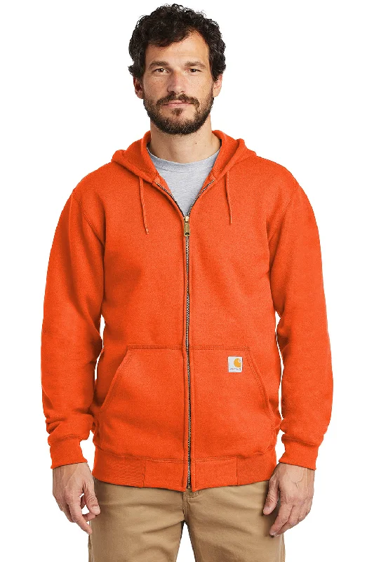 Carhartt Mens Full Zip Hooded Sweatshirt Hoodie w/ Pockets - Brite Orange