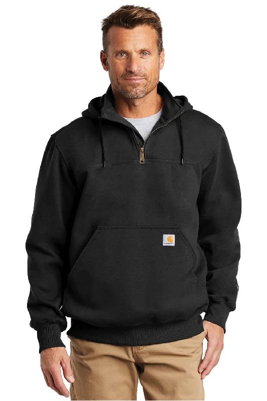 Carhartt Mens Paxton Rain Defender Water Resistant 1/4 Zip Hooded Sweatshirt Hoodie w/ Pouch Pocket - Black