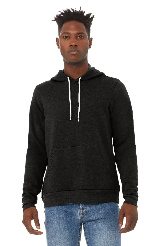 Bella + Canvas Mens Sponge Fleece Hooded Sweatshirt Hoodie w/ Pouch Pocket - Heather Black