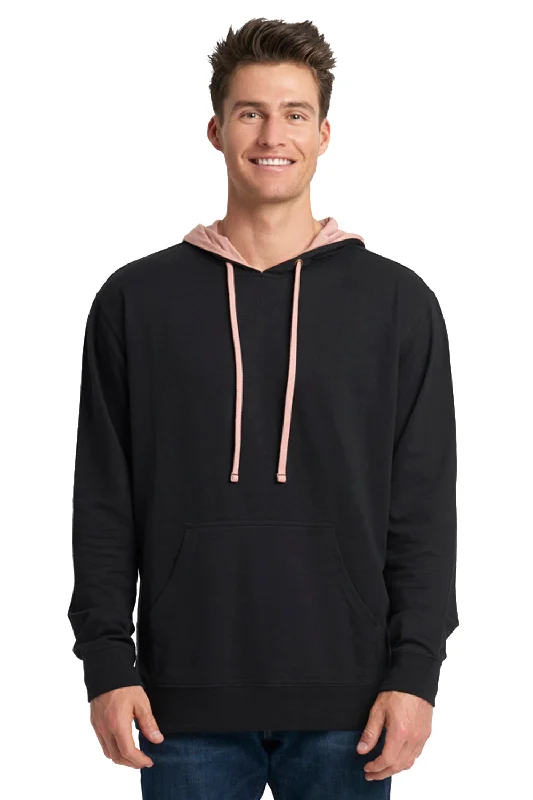 Next Level Mens French Terry Fleece Hooded Sweatshirt Hoodie w/ Pouch Pocket - Black/Desert Pink - Closeout