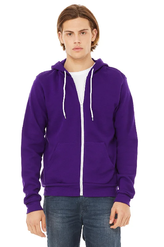 Bella + Canvas Mens Fleece Full Zip Hooded Sweatshirt Hoodie w/ Pockets - Team Purple