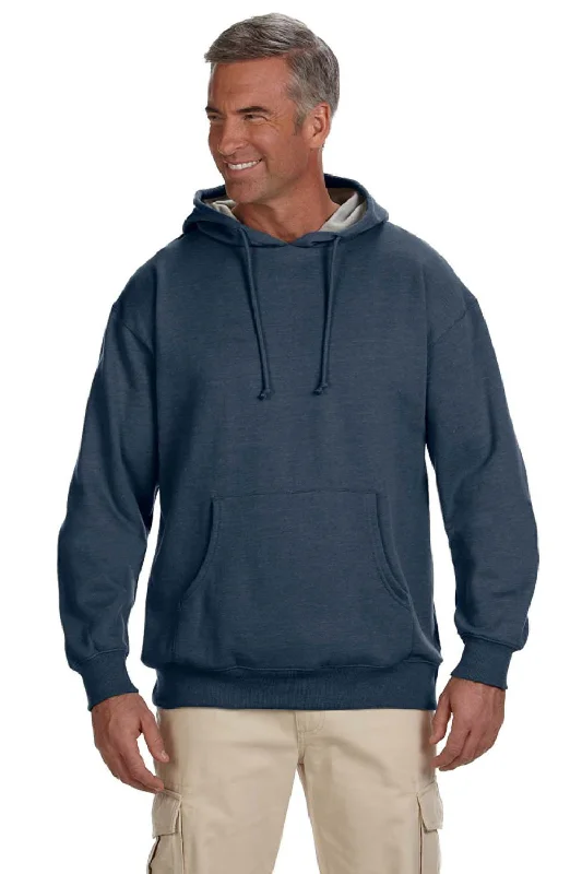 Econscious Mens Heathered Fleece Hooded Sweatshirt Hoodie w/ Pouch Pocket - Water Blue