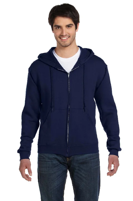 Fruit Of The Loom Mens Supercotton Fleece Full Zip Hooded Sweatshirt Hoodie w/ Pockets - Navy Blue - Closeout