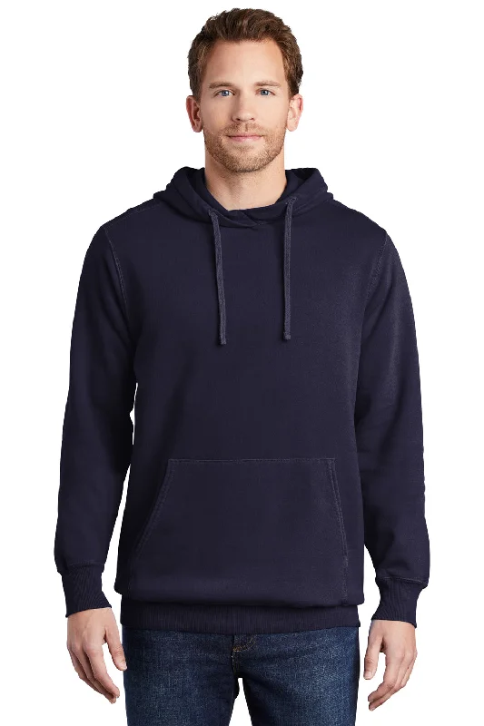 Port & Company Mens Beach Wash Fleece Hooded Sweatshirt Hoodie w/ Pouch Pocket - True Navy Blue