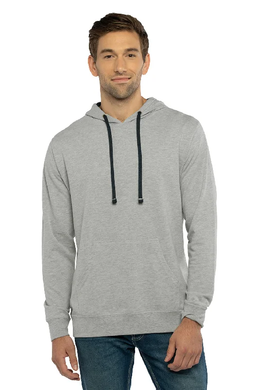 Next Level Mens French Terry Fleece Hooded Sweatshirt Hoodie w/ Pouch Pocket - Heather Grey/Midnight Navy Blue