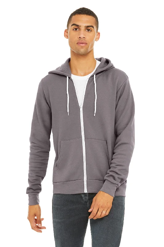 Bella + Canvas Mens Fleece Full Zip Hooded Sweatshirt Hoodie w/ Pockets - Storm Grey