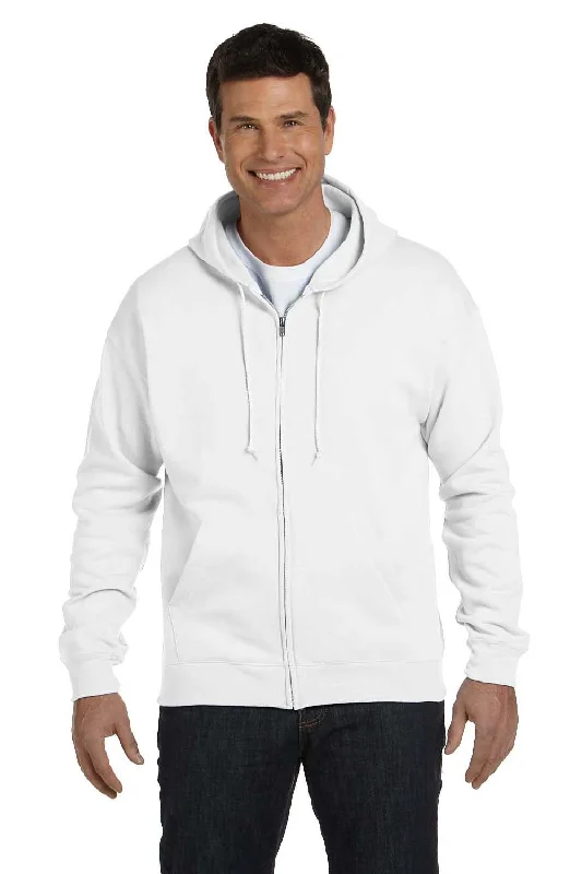 Hanes Mens EcoSmart Print Pro XP Pill Resistant Full Zip Hooded Sweatshirt Hoodie w/ Pockets - White - Closeout