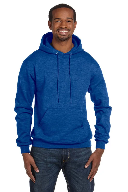 Champion Mens Double Dry Eco Moisture Wicking Fleece Hooded Sweatshirt Hoodie w/ Pouch Pocket - Heather Royal Blue