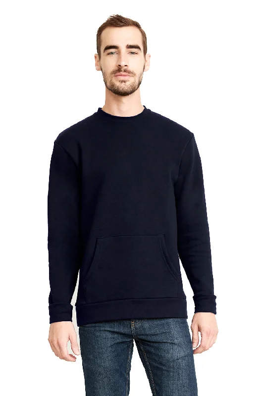 Next Level Mens Fleece Crewneck Sweatshirt w/ Pouch Pocket - Midnight Navy Blue