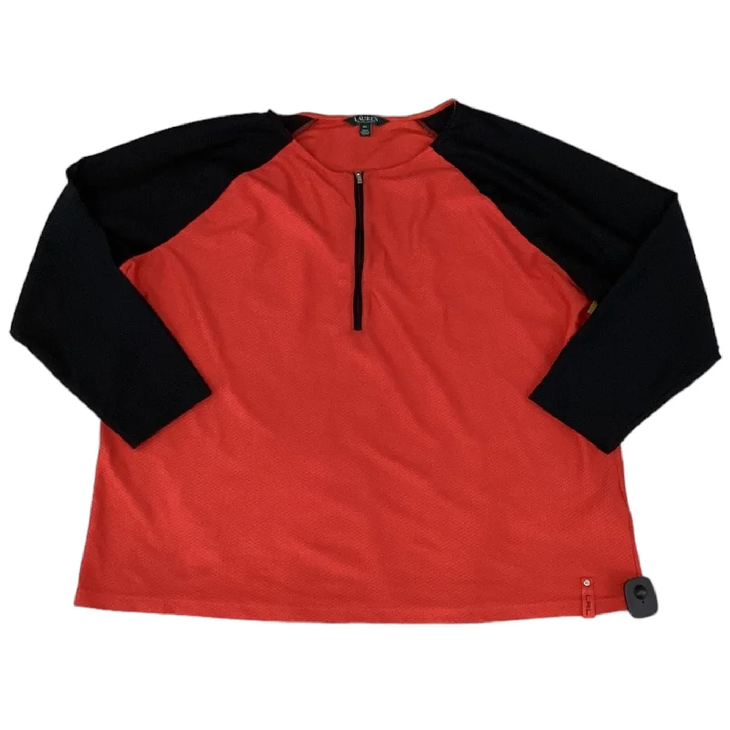 Black & Red Top Long Sleeve Designer Lauren By Ralph Lauren, Size 3x