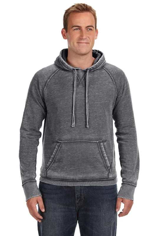 J America Mens Vintage Zen Burnout Fleece Hooded Sweatshirt Hoodie w/ Pouch Pocket - Dark Smoke Grey