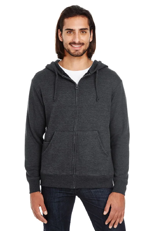 Threadfast Apparel Mens French Terry Full Zip Hooded Sweatshirt Hoodie w/ Pockets - Heather Black - Closeout