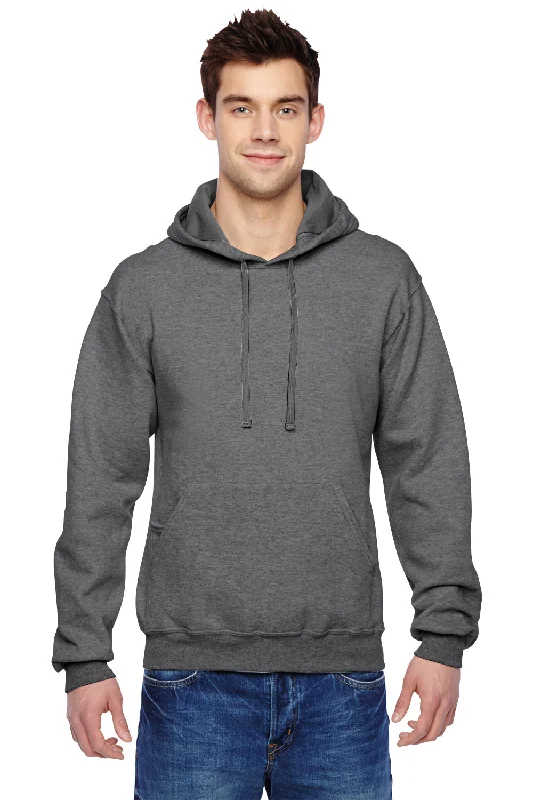 Fruit Of The Loom Mens Softspun Hooded Sweatshirt Hoodie w/ Pouch Pocket - Heather Charcoal Grey - Closeout