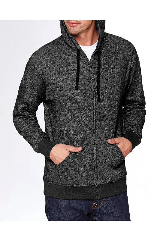 Next Level Mens Denim Fleece Full Zip Hooded Sweatshirt Hoodie w/ Pockets - Black - Closeout