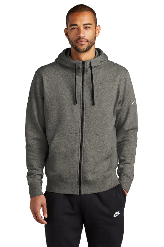 Nike Mens Club Fleece Full Zip Hooded Sweatshirt Hoodie w/ Pockets - Heather Charcoal Grey