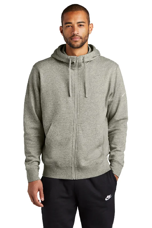 Nike Mens Club Fleece Full Zip Hooded Sweatshirt Hoodie w/ Pockets - Heather Dark Grey