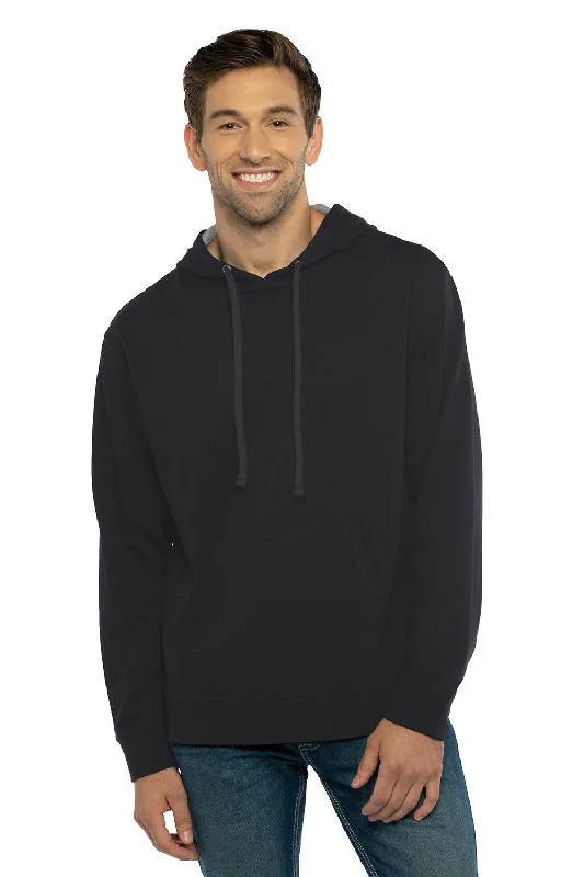 Next Level Mens French Terry Fleece Hooded Sweatshirt Hoodie w/ Pouch Pocket - Black/Heather Grey