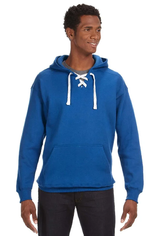 J America Mens Sport Lace Hooded Sweatshirt Hoodie w/ Pouch Pocket - Royal Blue