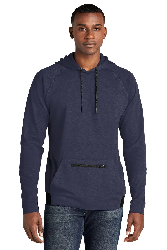 Sport-Tek Mens Strive PosiCharge Hooded Sweatshirt Hoodie w/ Pouch Pocket - True Navy Blue