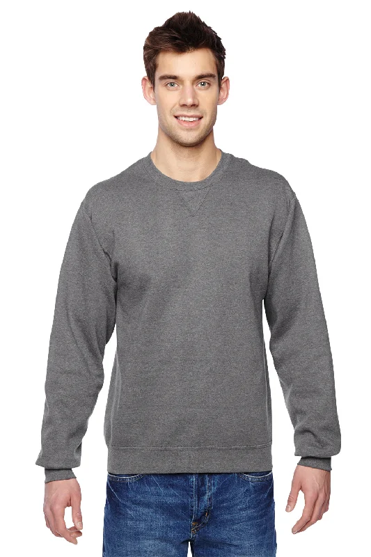 Fruit Of The Loom Mens Softspun Fleece Crewneck Sweatshirt - Heather Charcoal Grey - Closeout