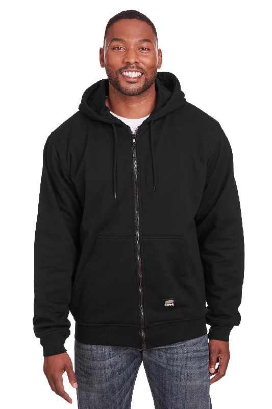 Berne Mens Heritage Fleece Full Zip Hooded Sweatshirt Hoodie w/ Pockets - Black