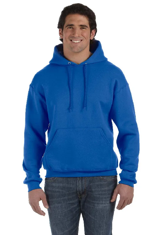 Fruit Of The Loom Mens Supercotton Fleece Hooded Sweatshirt Hoodie w/ Pouch Pocket - Royal Blue - Closeout