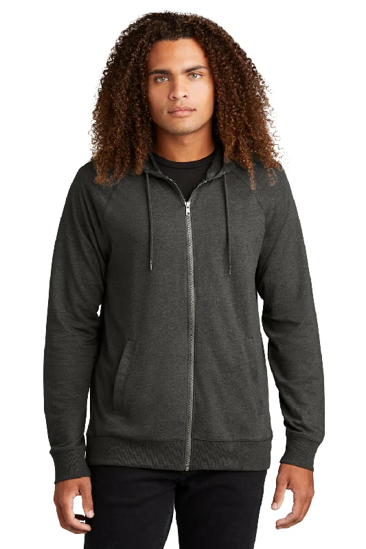 District Mens French Terry Full Zip Hooded Sweatshirt Hoodie w/ Pockets - Washed Coal Grey