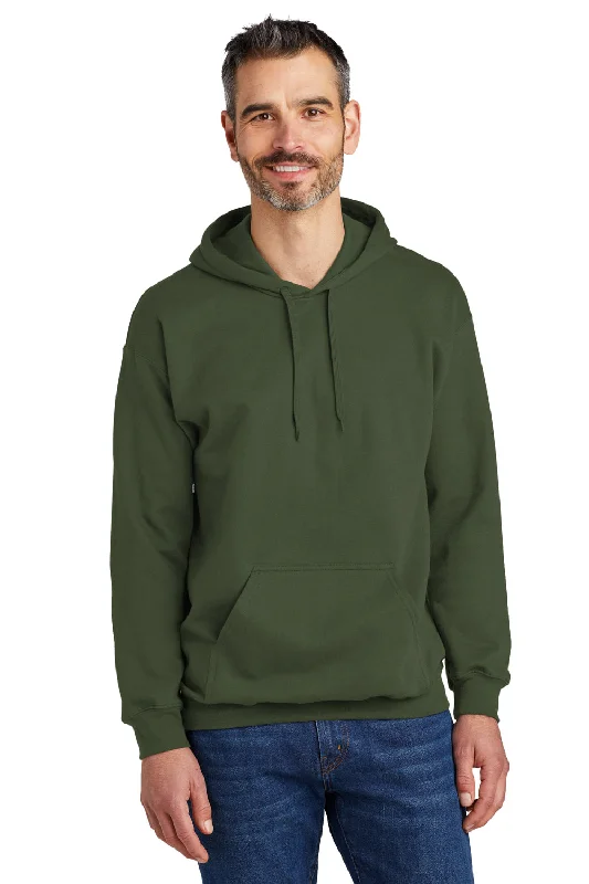 Gildan Mens Softstyle Hooded Sweatshirt Hoodie w/ Pouch Pocket - Military Green