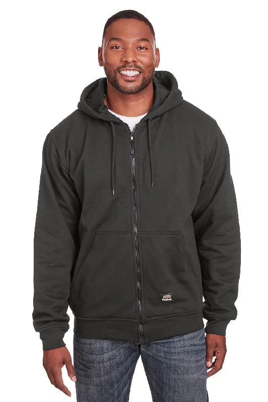 Berne Mens Heritage Fleece Full Zip Hooded Sweatshirt Hoodie w/ Pockets - Charcoal Grey