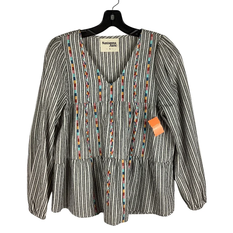 Top Long Sleeve By Savanna Jane In Striped Pattern, Size: S