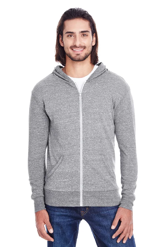 Threadfast Apparel Mens Full Zip Hooded Sweatshirt Hoodie w/ Pockets - Grey