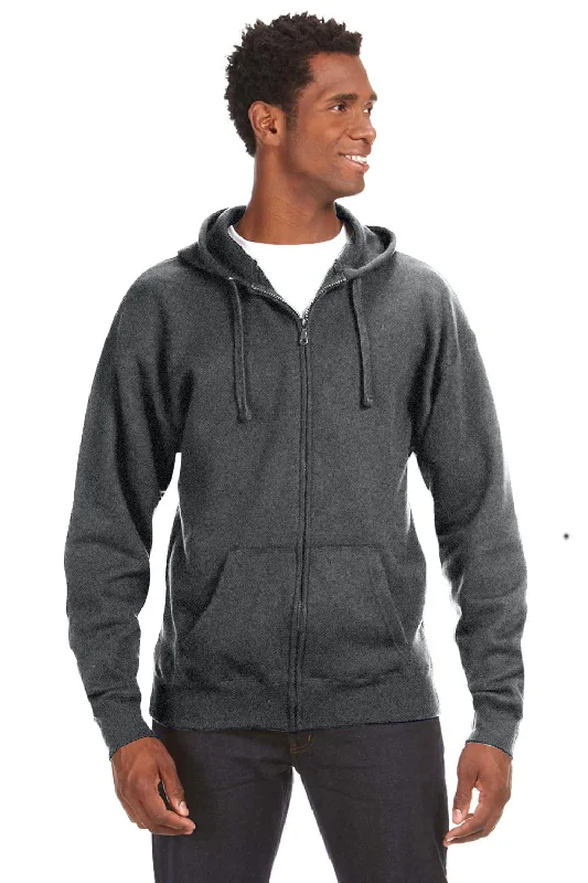 J America Mens Premium Fleece Full Zip Hooded Sweatshirt Hoodie w/ Pockets - Charcoal Grey