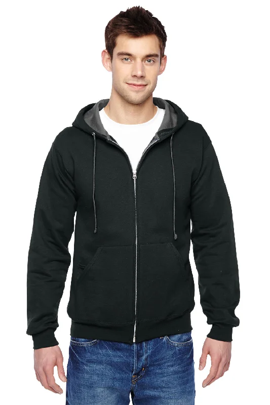 Fruit Of The Loom Mens Softspun Full Zip Hooded Sweatshirt Hoodie w/ Pockets - Black - Closeout