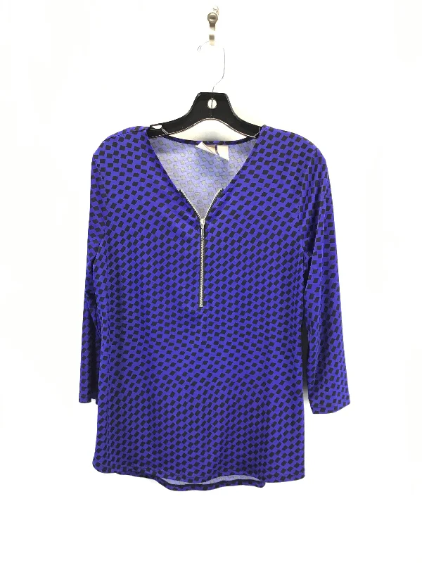 Top 3/4 Sleeve By Chicos In Black & Blue, Size: M