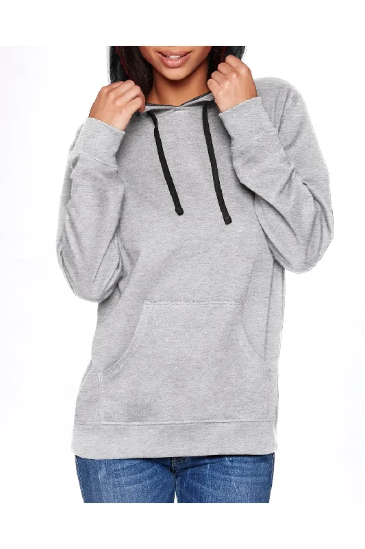 Next Level Mens French Terry Fleece Hooded Sweatshirt Hoodie w/ Pouch Pocket - Heather Grey/Black