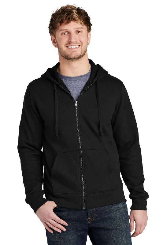 Volunteer Knitwear Mens USA Made Chore Fleece Full Zip Hooded Sweatshirt Hoodie w/ Pockets - Deep Black