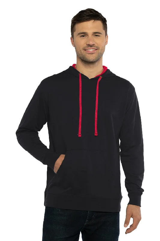 Next Level Mens French Terry Fleece Hooded Sweatshirt Hoodie w/ Pouch Pocket - Black/Red