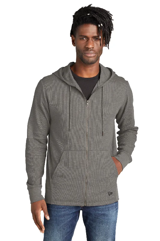 New Era Mens Thermal Full Zip Hooded Sweatshirt Hoodie w/ Pockets - Heather Shadow Grey