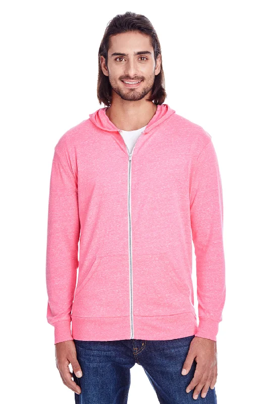 Threadfast Apparel Mens Full Zip Hooded Sweatshirt Hoodie w/ Pockets - Neon Pink