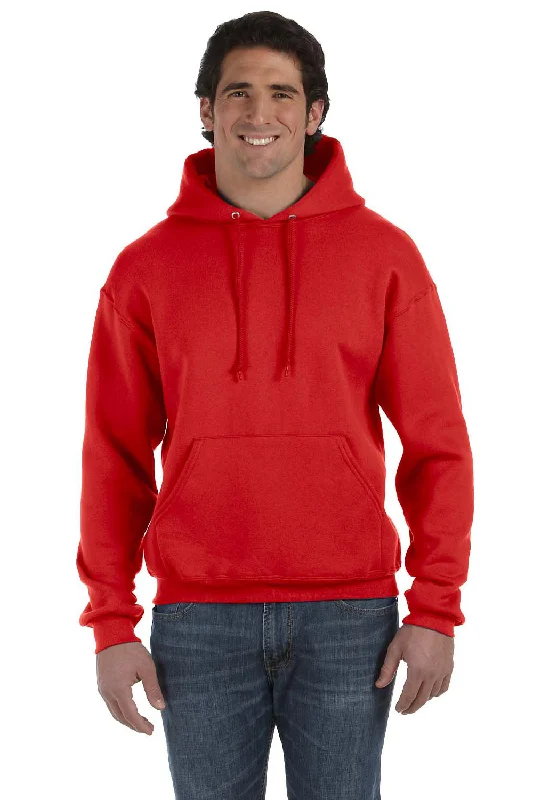 Fruit Of The Loom Mens Supercotton Fleece Hooded Sweatshirt Hoodie w/ Pouch Pocket - True Red - Closeout