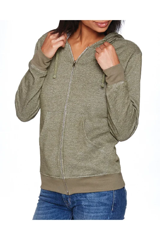 Next Level Mens Denim Fleece Full Zip Hooded Sweatshirt Hoodie w/ Pockets - Military Green - Closeout