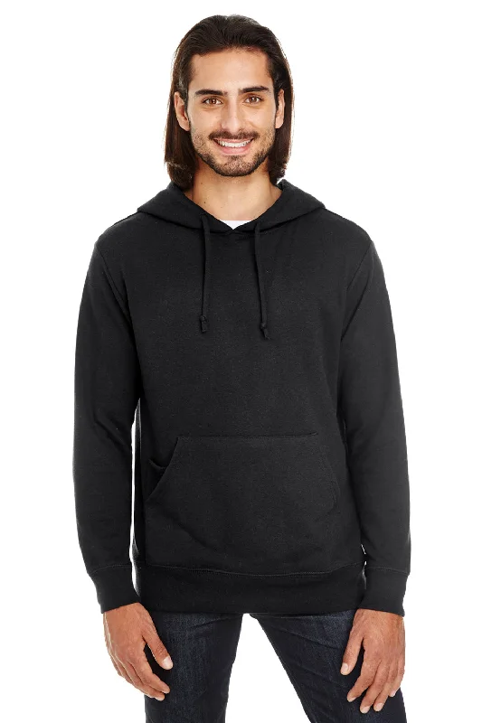 Threadfast Apparel Mens French Terry Hooded Sweatshirt Hoodie w/ Pouch Pocket - Black - Closeout